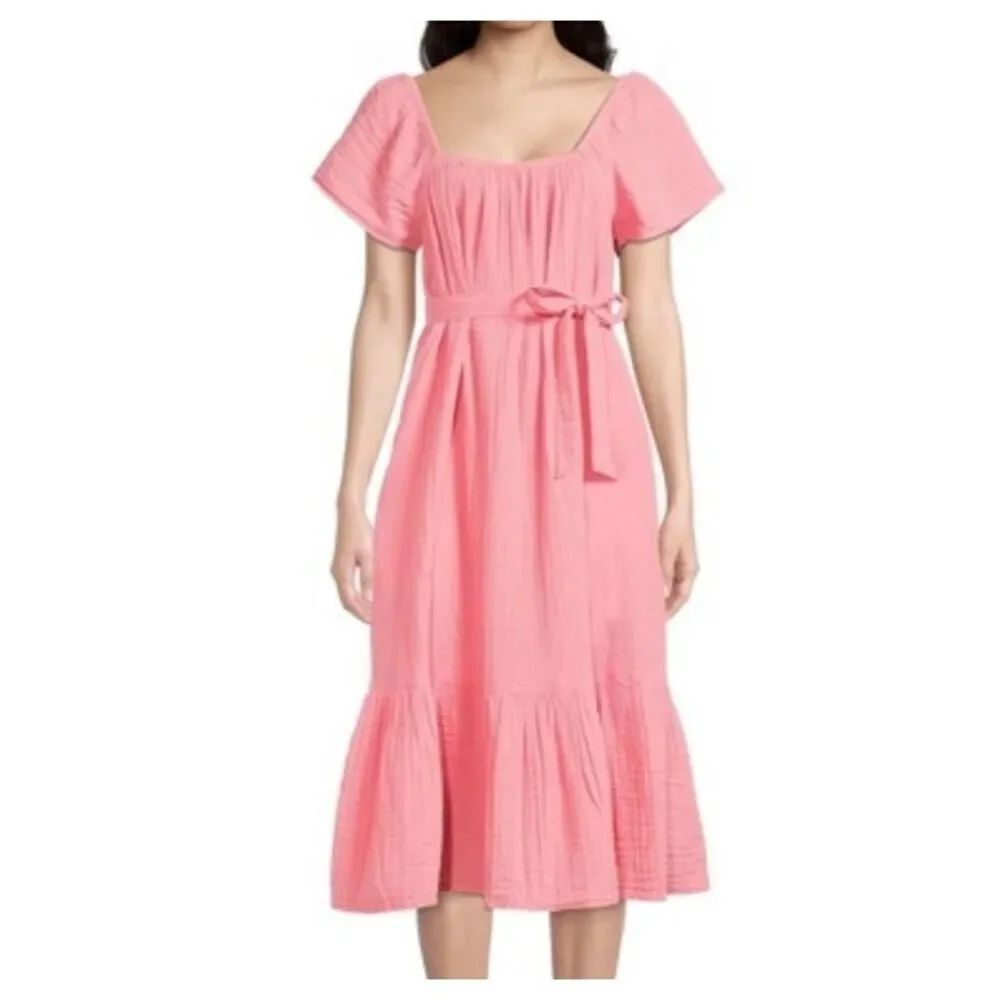 Time and Tru coral cotton gauze tie waist midi dress small